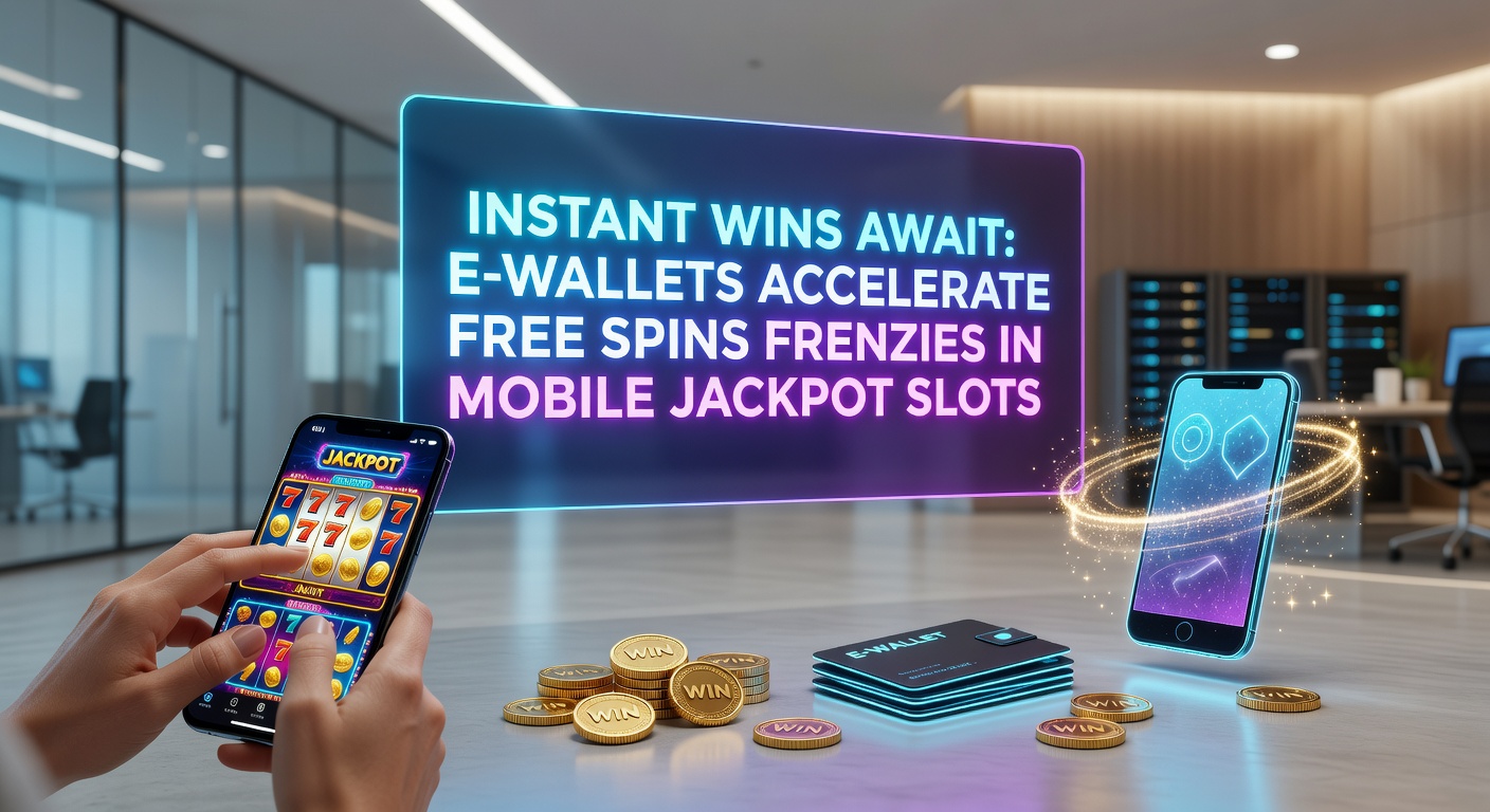 Dynamische Grafik eines Smartphones mit wirbelnden Free Spins in einem Jackpot-Slot und E-Wallet-Icons, die Geschwindigkeit betonen